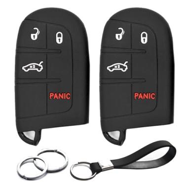 Imagem de 2 peças compatíveis com Dodge Smart 4 botões de silicone FOB capa protetora de chave sem chave suporte remoto para Chrysler 300 200, 2011-2017 Dodge Charger Challenger Dart, 2017-2019 Jeep Compass