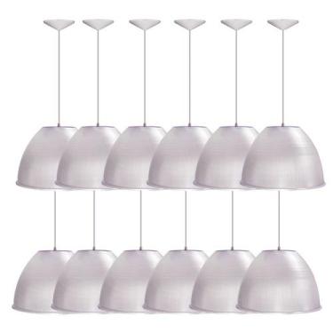 Imagem de Kit 12 Luminárias Para Galpão Industrial 12 Pol 30cm Cristal Cabo 1,1M