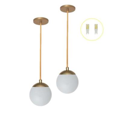 Imagem de Kit 2 Pendente Dourado Quarto Cabeceira de Cama Bancada +Led - Arevo I