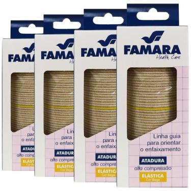 Imagem de Kit 4 Atadura Elástica Alta Compressão 10Cm X 1,30M Cor Bege - Famara