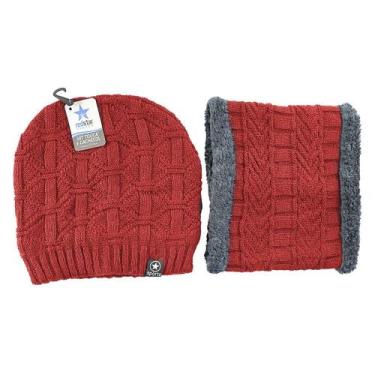 Imagem de Kit Gorro de Frio e Cachecol Estilo Gola - Vinho - Fullcommerce