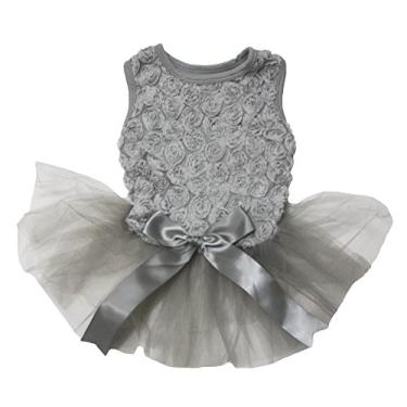 Imagem de Petitebella Vestido de tule para cachorro com tutu floral (cinza, pequeno)