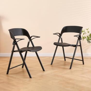 Imagem de BOOSDEN Cadeira dobrável, pacote com 2, cadeira dobrável de plástico com apoio de braço, cadeiras para eventos de festa, cadeiras dobráveis para dentro, cadeiras dobráveis, cadeiras dobráveis para