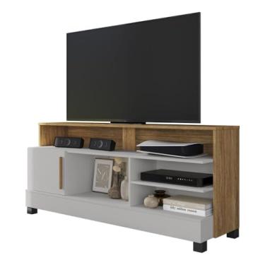 Imagem de Rack Taipu Tv 55 Polegadas com 1 Porta e Pés Madeira Maciça Off White/cinamomo
