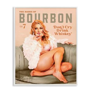 Imagem de Stupell Industries Babes of Bourbon Girl Framed Giclee Wall Art Design por The Whiskey Ginger, moldura branca, 61 x 76 cm