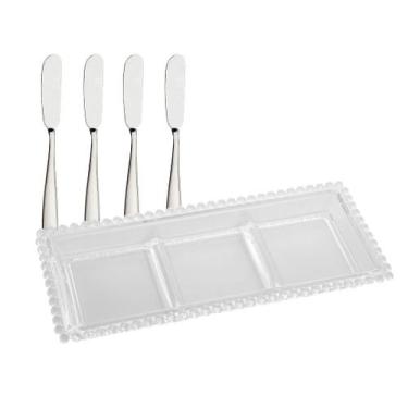 Imagem de Jogo De Travessa Com 3 Divisórias 30cm Com 4 Espátulas Em Aço Inox - W