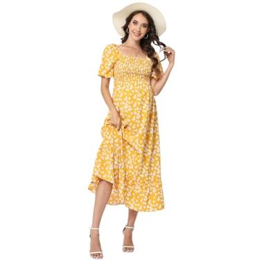 Imagem de Vestido de maternidade feminino, tomara que caia, tomara que caia, evasê, casual, maxi vestido fotográfico para chá de bebê, Amarelo-fx, P