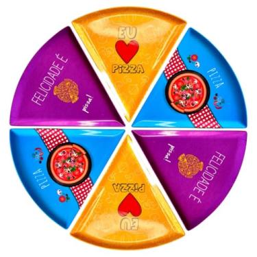 Imagem de Jogo 6 Pratos Formato Pizza Melamina Rígida Triangulo Estampa