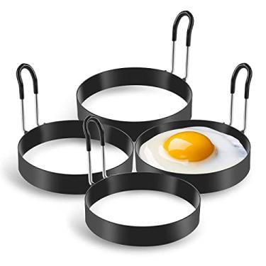 Imagem de Anéis de ovos, pacote com 4 anéis de cozimento de ovos de aço inoxidável, molde de panqueca para fritar ovos e omelete