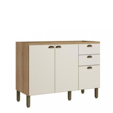 Imagem de Balcão 2 Portas 3 Gavetas 120cm sem Tampo Finesse THB, Capucino / Off 