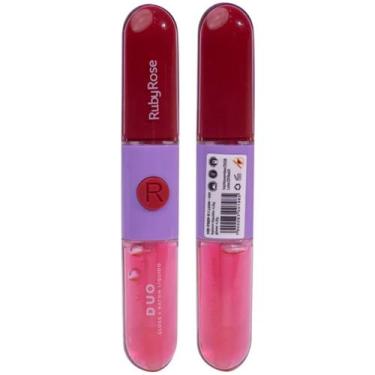 Imagem de Batom Líquido Gloss Duo 2 Em 1 Ruby Rose HBF569, LD09