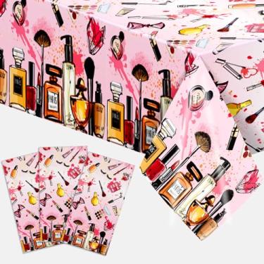 Imagem de Adirasenotek 3 peças de toalhas de mesa de spa para maquiagem, decoração de festa de spa, toalha de mesa de plástico descartável para festa, aniversário, coquetel, pijama, chá de bebê, suprimentos de