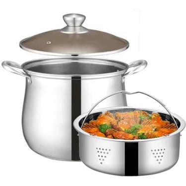 Imagem de Panela a vapor de aço inoxidável para frutos do mar com tampa de vidro e cesta – panela grande para ensopado de frango, panela de cozimento a vapor de vegetais para tamale, bolinhos, ovos, molhos,