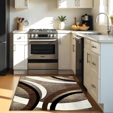 Imagem de 1 Tapete Cozinha Belga Grande Passadeira Es Mo 100 x 140 Vr (D4Mod Bege Preto Branco Marrom Geométrico Organico Abstrato)