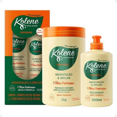Imagem de Kit Kolene Hidratação e Brilho: Shampoo 300ml e Condicionador 200ml + Creme de Tratamento 1Kg e Creme para Pentear 300ml