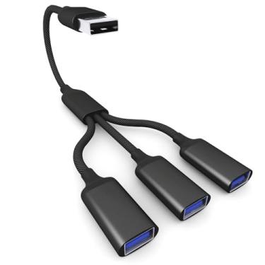 Imagem de Cabo divisor USB 1 entrada e 3 saídas, 3 m, cabo de extensão USB 2.0 macho para fêmea dupla, dados de porta USB dupla + adaptador dividido para laptop, PC/computador, teclado/mouse, LED, TV, controle