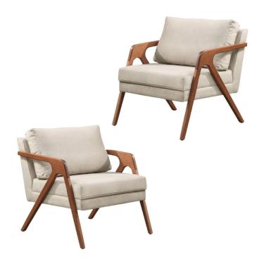 Imagem de Kit 02 Poltronas Decorativas Madeira Maciça Luxo Mona Suede Bege - Zahav Estofados