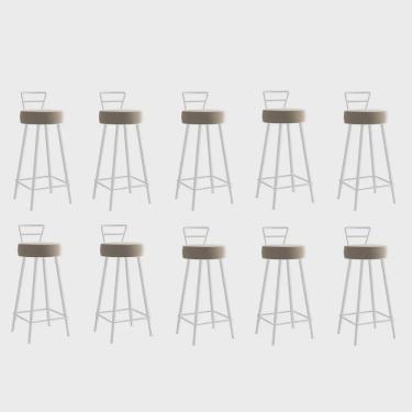 Imagem de Kit 10 Banqueta Alta Com Encosto Tina Eiffel Cozinha Bar Bistrô Ferro Branco Sintético Bege - Ahazzo Móveis