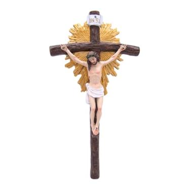 Imagem de Wowser Crucifixo de parede religioso com design dourado Sunburst, 30,5 cm, material de resina