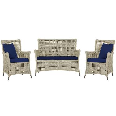 Imagem de Jogo Sofá e 2 Poltronas de Área Igapó Alumínio Pintura Marrom Corda Náutica Estofado 10 Trama