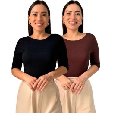Imagem de Kit 2 Blusas Feminina Manga 3/4 com Abertura nas Costas - Maranne, Kit