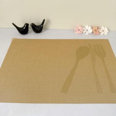 Imagem de Lugar Jogo Americano Retangular Mesa Posta Jantar Cozinha Sousplat Descanso De Prato Decorativo 1pç (Talheres Dourado)