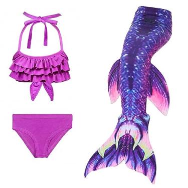 Imagem de LVTFCO Saia de cauda de peixe de Halloween 3 peças fantasias de sereia dividida fantasia cosplay traje de praia, roxo-130