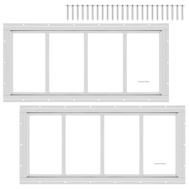 Imagem de Pacote com 2 janelas de galpão 25,4 cm L x 23 A, janela de montagem embutida branca com vidro temperado para casas de brinquedo, galpões, garagens e galinheiros