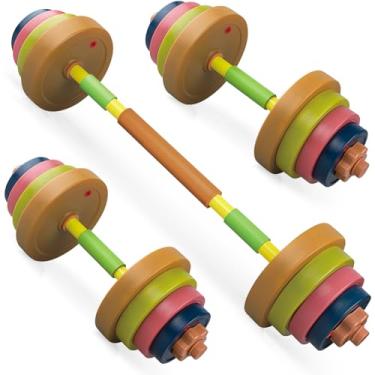 Imagem de Hitish Conjunto De Pesos Para Exercícios Infantis, Equipamento De Treino Com Barra E Halteres 2 Em 1, Brinquedo De Ginástica Para Iniciantes Para Brincadeiras De Faz De Conta, Exercícios De Levanta