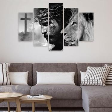 Imagem de Quadro Decorativo Mosaico Leão de Judá Jesus Cristo 80x50 - inove papé