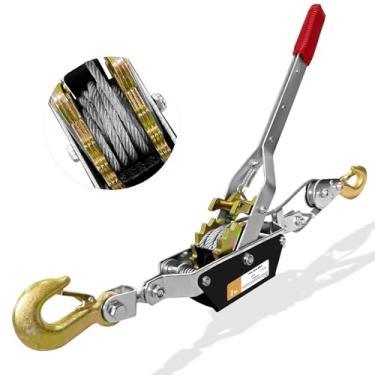 Imagem de SENKEYFE Guincho 2T de 3,5 m para serviço pesado, ferramenta de tração de 2 engrenagens, extrator de guincho de cabo 2 ganchos, ferramenta catraca extrator elétrico, ferramenta de catraca de guincho