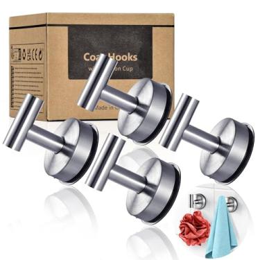 Imagem de YOHOM Ganchos de ventosa para parede de chuveiro (4 peças) gancho de toalhas de banheiro para porta de vidro ganchos de sucção a vácuo de aço inoxidável resistente sem furadeira para portas de vidro