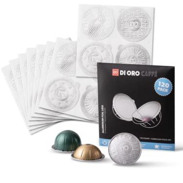 Imagem de Tampas de cápsulas de café reutilizáveis DiOro Caffè compatíveis com máquinas Nespresso VertuoLine para reutilizar cápsulas de café Vertuo – tampas de 62 mm para cápsulas recarregáveis – tampas de alumínio (pacote com 120)