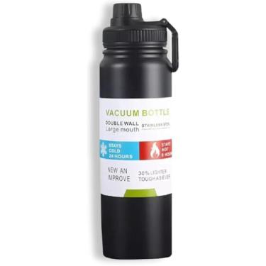 Imagem de Garrafa Térmica 800ml de Aço Inoxidável, Parede Dupla, Isolamento Térmico a Vácuo, Bico Antivazamento, Com Alça Larga e Infusor. (Preta)