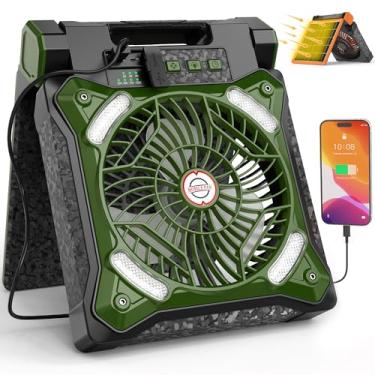 Imagem de KITWLEMEN Ventilador de acampamento solar atualizado com lanterna - Ventilador operado por bateria recarregável, tempo máximo de execução de 36H, 4 velocidades, temporizador de 8H, ventilador de mesa