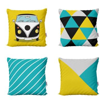 Imagem de Almofadas Amarelas E Azuis Decorativas Kombi Para Sofá 40X40