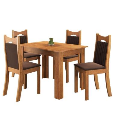 Imagem de Mesa De Jantar Retangular Canela Com 4 Cadeiras Dalas Mel/bombom