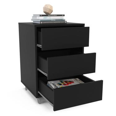 Imagem de Gaveteiro Mauá 450mm 3 Gavetas com Rodízios Politorno Preto