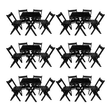 Imagem de Kit 6 Conjuntos Mesa Dobrável Para Bar E Restaurante 60x60cm Com 4 Cadeiras Em Madeira Maciça - Pret - Preto