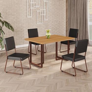 Imagem de Conjunto Sala De Jantar Mesa 120x90cm Base Lunna Tampo Mdf Napoli Preto - Marrom