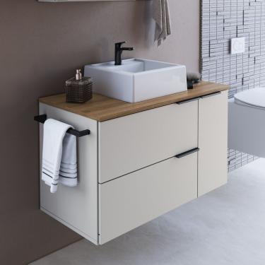 Imagem de Gabinete De Banheiro Suspenso 80cm Com 1 Toalheiro 2 Portas E 1 Gaveta Bh8020 Com Cuba Mel Arenas