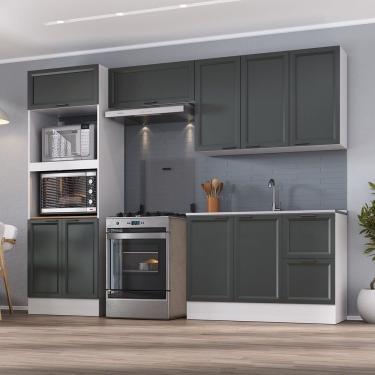 Imagem de Cozinha Compacta 4 Peças 2 Aéreos 1 Balcão 1 Paneleiro Torre Quente Soho Cabecasa Madeiramadeira Branco-grafite