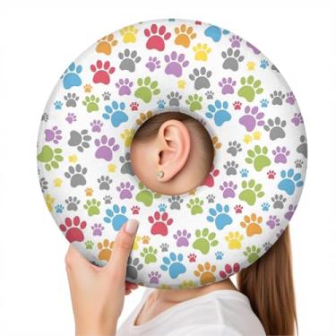 Imagem de wxmbdzq Travesseiro de piercing de orelha para dormir de lado, almofada de donut com orifício de orelha, capa lavável, alívio de dor de ouvido, pressão de ouvido, almofada protetora para dormir após