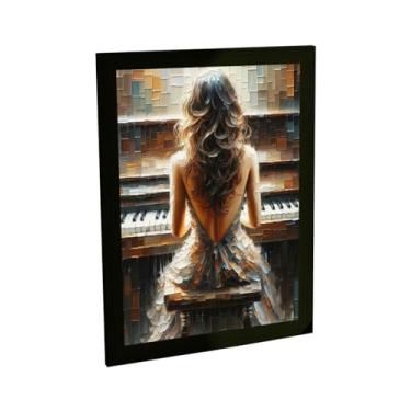 Imagem de Quadro Decorativo Mulher Tocando Piano Ilustração Mosaico Decoração Poster Quarto Sala
