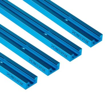 Imagem de POWERTEC Trilha em T universal de perfil de corte duplo 71371V de 61 cm com furos de montagem pré-perfurados, pacote com 4, trilho T para gabaritos e luminárias de marcenaria, mesa de perfuração, mesa