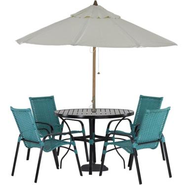 Imagem de Jogo 4 Cadeiras Emily E Mesa Com Ombrelone Trama Original Azul Turquia