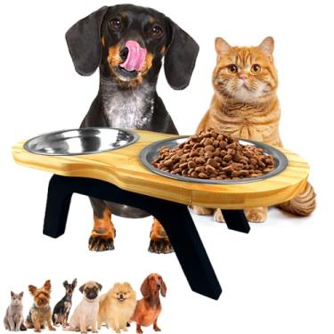 Imagem de Comedouro e Bebedouro Alto Elevado para Pets, Duplo em Madeira com Tigelas em Inox, Arredondado Tamanho Pequeno, Cachorro Pequeno Porte e Gato, Ração Água