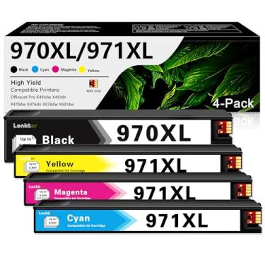 Imagem de Cartuchos de tinta de alto rendimento 970XL / 971XL (pacote com 4, preto/ciano/magenta/amarelo) Substituição de tinta compatível com Lenkto para HP 970 971 cartuchos de tinta para OfficeJet Pro X451dw