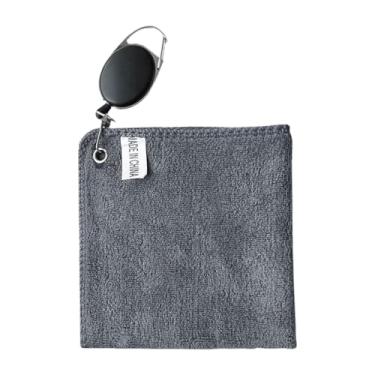 Imagem de kowaku Toalha de bola de golfe, toalha de limpeza, 11,81 x 11,81 polegadas, clipe retrátil portátil, acessórios para homens e mulheres, bolso para limpador, Cinza