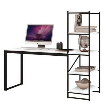 Imagem de Escrivaninha Mesa de Estudo Home Office com Estante Tampo 1,70 Mts Estilo Indusrial Aço/Ferro MDF/MDP Innovare (Branco com Preto)